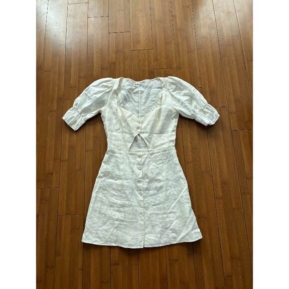Reformation White Cutout Linen Button Front Mini Dress - 4 Small - Picture 1 of 4